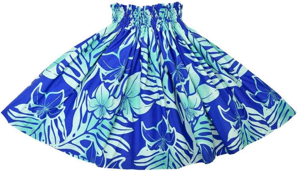 マカマカ　パウスカート　フラダンス　リーフ柄　ハワイアン　リゾート　衣装 スプリングセール】パウスカート（リーフ柄／ブルー）75cm丈